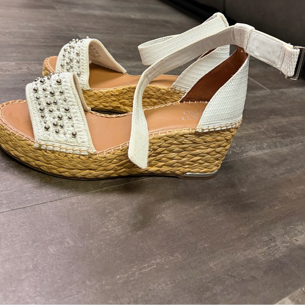 Franco Sarto White Studded Espadrille Wedge Sandals